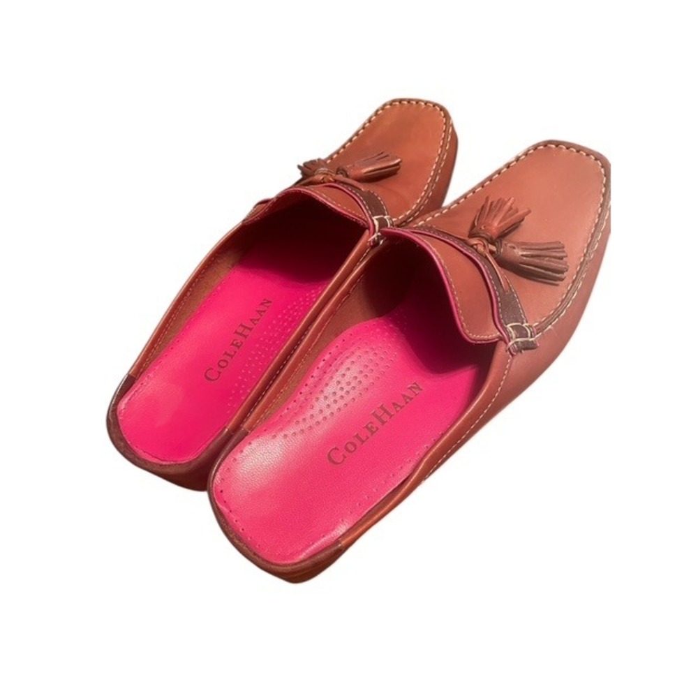Cole Haan Leather Mules Loafers Tassel Accents Slip On Comfort Size 6B